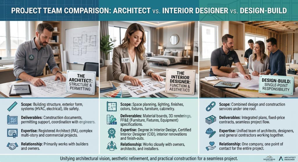 Architect vs. Interior Designer vs. Design-Build Firm: Fee Models & When to Hire Each